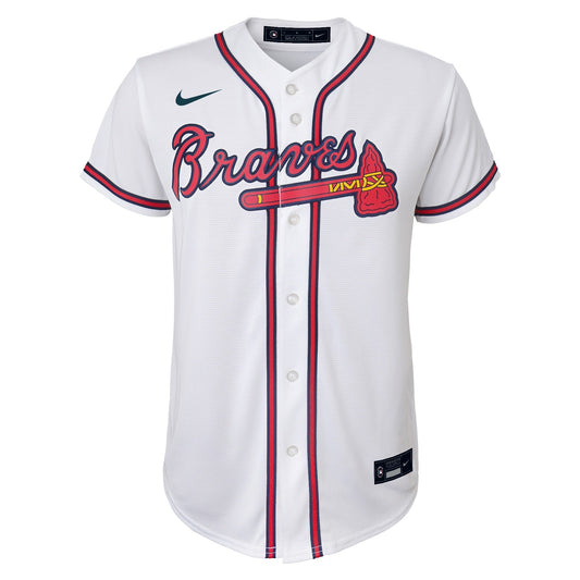 NIKE Youth Atlanta Braves Home White Replica Jersey Official Team Jersey Sports Fan Apparel Official MLB Team Apparel Baseball Fan Gear