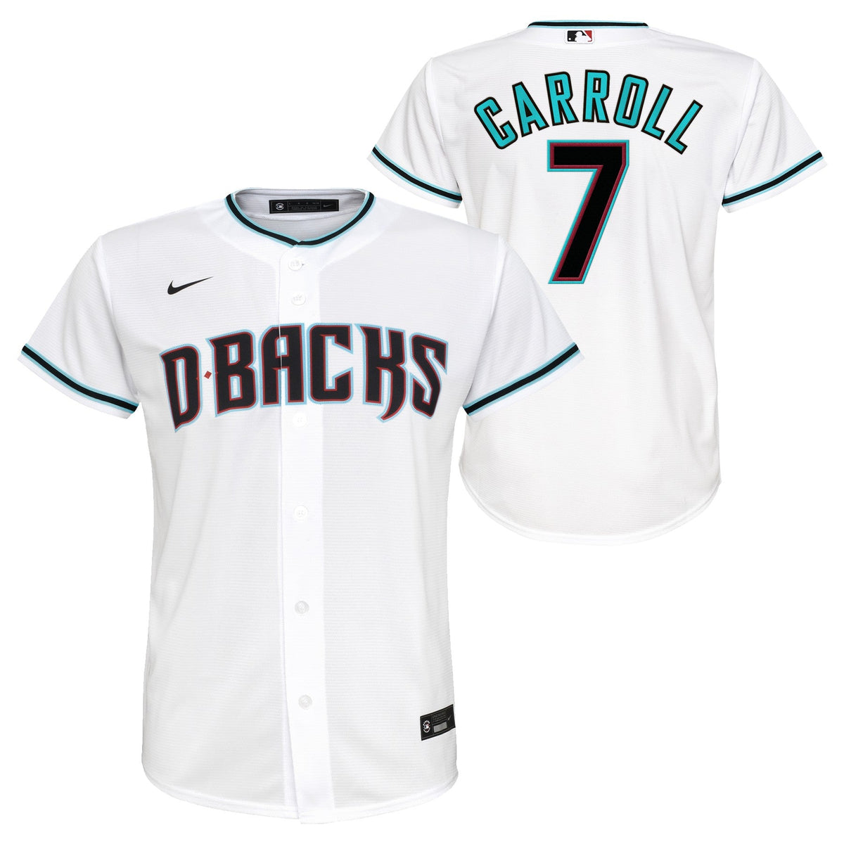 Youth Corbin Carroll Arizona Diamondbacks White Home Replica NIKE Screen Print Jersey Official Team Jersey Sports Fan Apparel Official MLB Team Appare