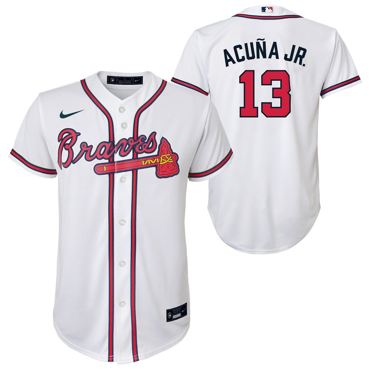Youth Ronald Acuna Jr Atlanta Braves White Home Replica NIKE Screen Print Jersey Official Team Jersey Sports Fan Apparel Official MLB Team Apparel Bas