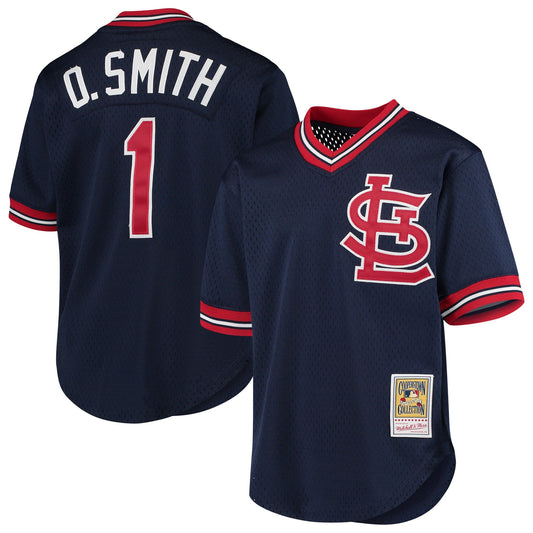 Men s Mitchell And Ness Ozzie Smith St Louis Cardinals 1994 Navy Batting Practice Cooperstown Jersey Official Team Jersey Sports Fan Apparel Official