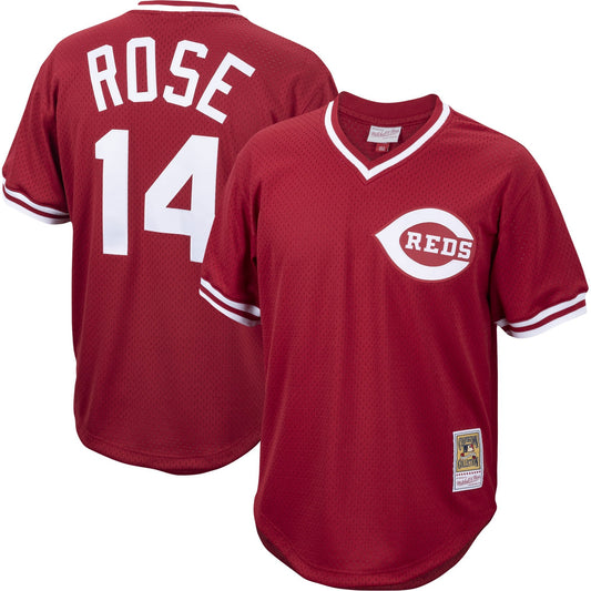 Men s Pete Rose Cincinnati Reds Mitchell And Ness Cooperstown Collection Authentic Mesh Batting Practice Jersey - Red Official Team Jersey Sports Fan