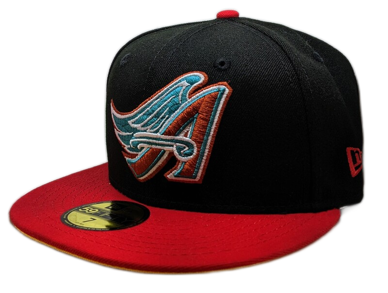 Anaheim Angels New Era 2 Tone Black Red Guns N Roses Inspired Rock Pack 59FIFTY Fitted Hat Official Team Hat Sports Fan Cap Official MLB Team Hat Base