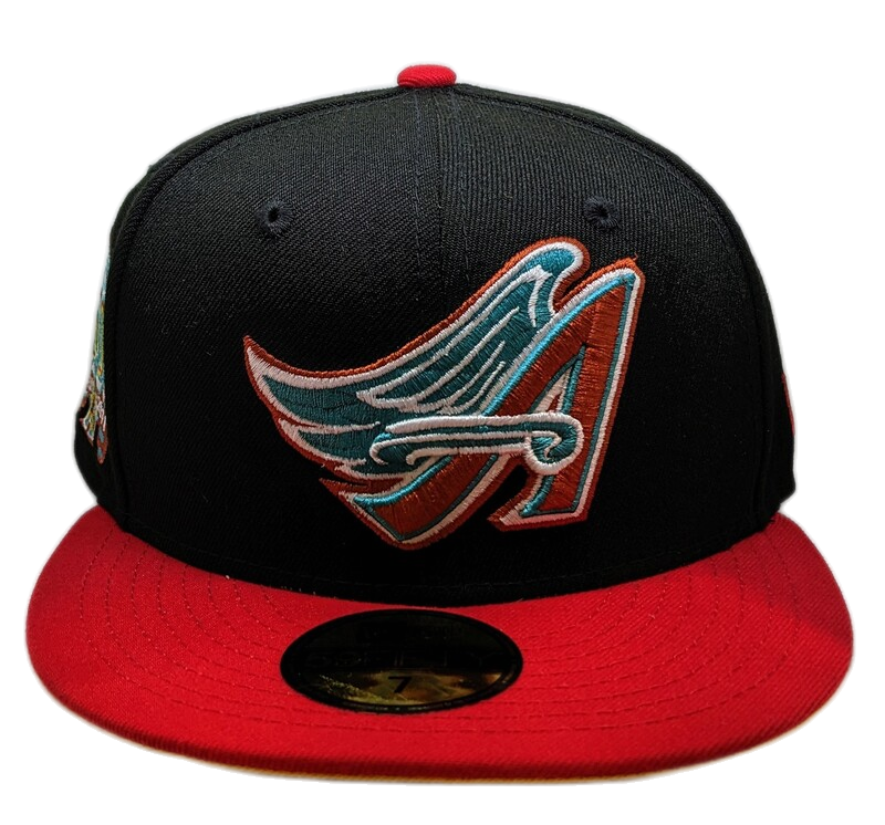 Anaheim Angels New Era 2 Tone Black Red Guns N Roses Inspired Rock Pack 59FIFTY Fitted Hat Official Team Hat Sports Fan Cap Official MLB Team Hat Base