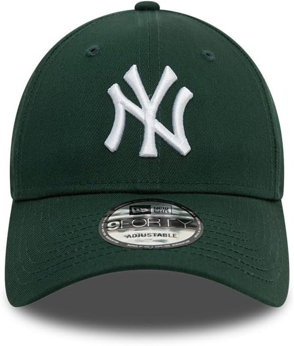 New York Yankees MLB League Essential 9FORTY Strapback New Era Dark Green White Official Team Hat Sports Fan Cap Official MLB Team Hat Baseball Fan Ca