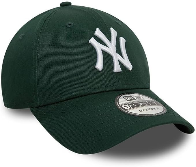 New York Yankees MLB League Essential 9FORTY Strapback New Era Dark Green White Official Team Hat Sports Fan Cap Official MLB Team Hat Baseball Fan Ca