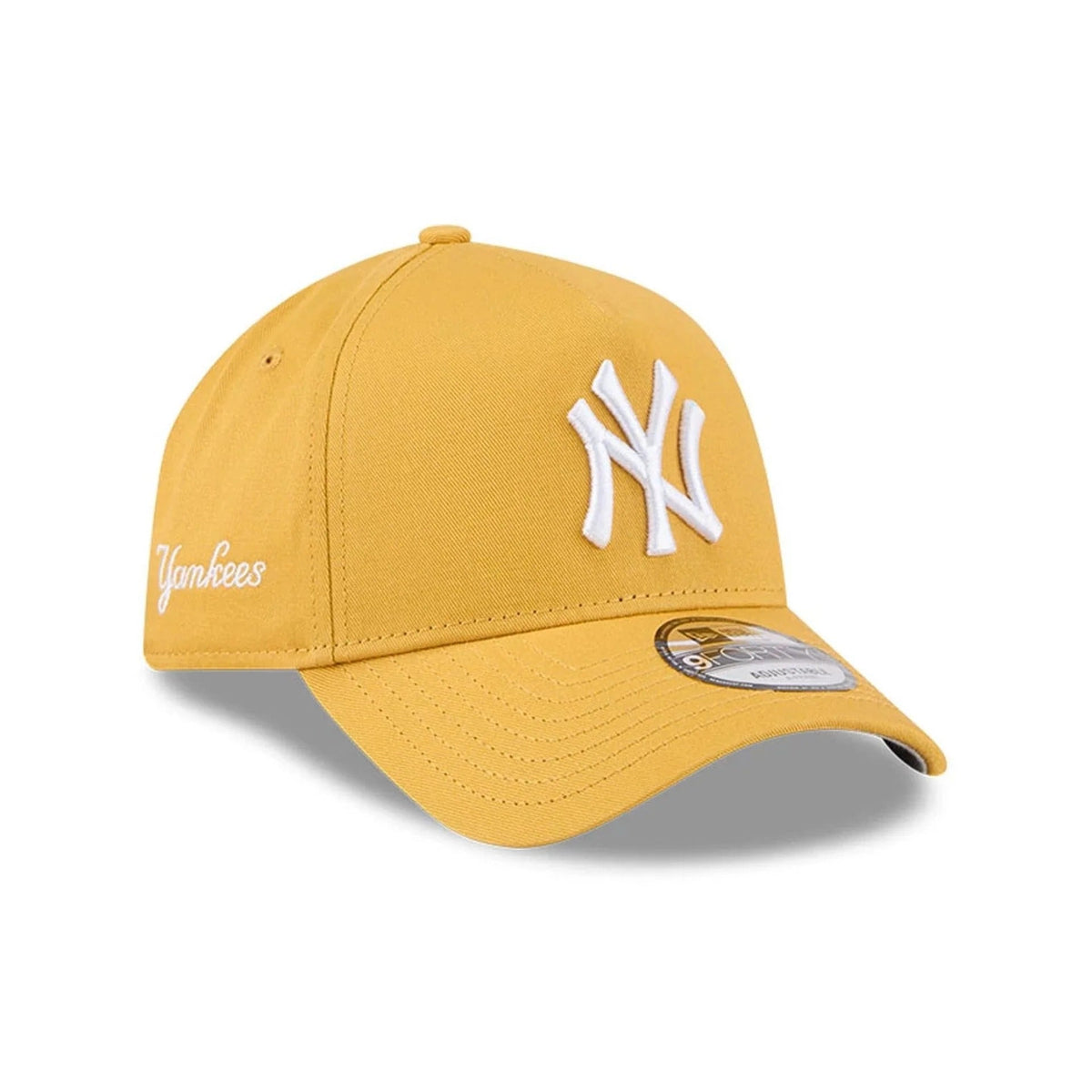 New York Yankees MLB Script A-Frame Snapback New Era Yellow Official Sports Fan Gear Popular MLB Style Fan Collection