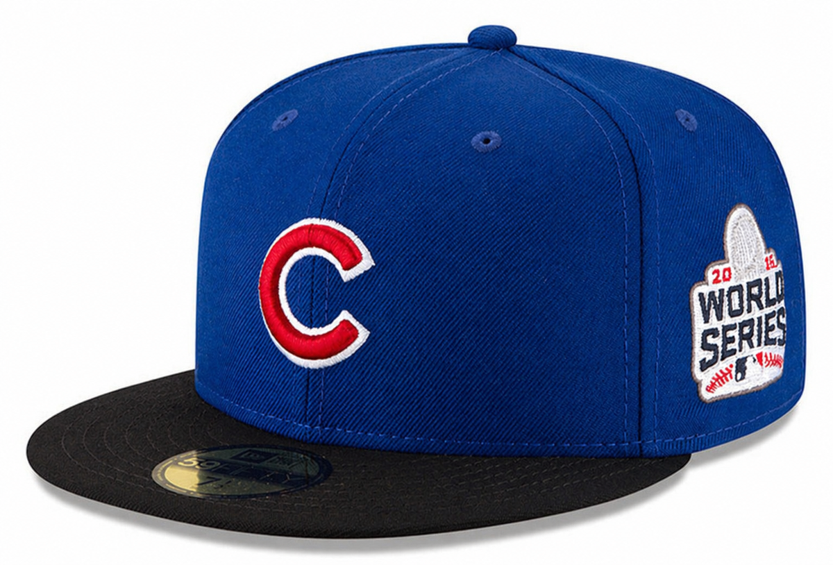 Chicago Cubs New Era 2016 World Series Wool 2 Tone Royal Black 59FIFTY Fitted Hat Official Team Hat Sports Fan Cap Official MLB Team Hat Baseball Fan
