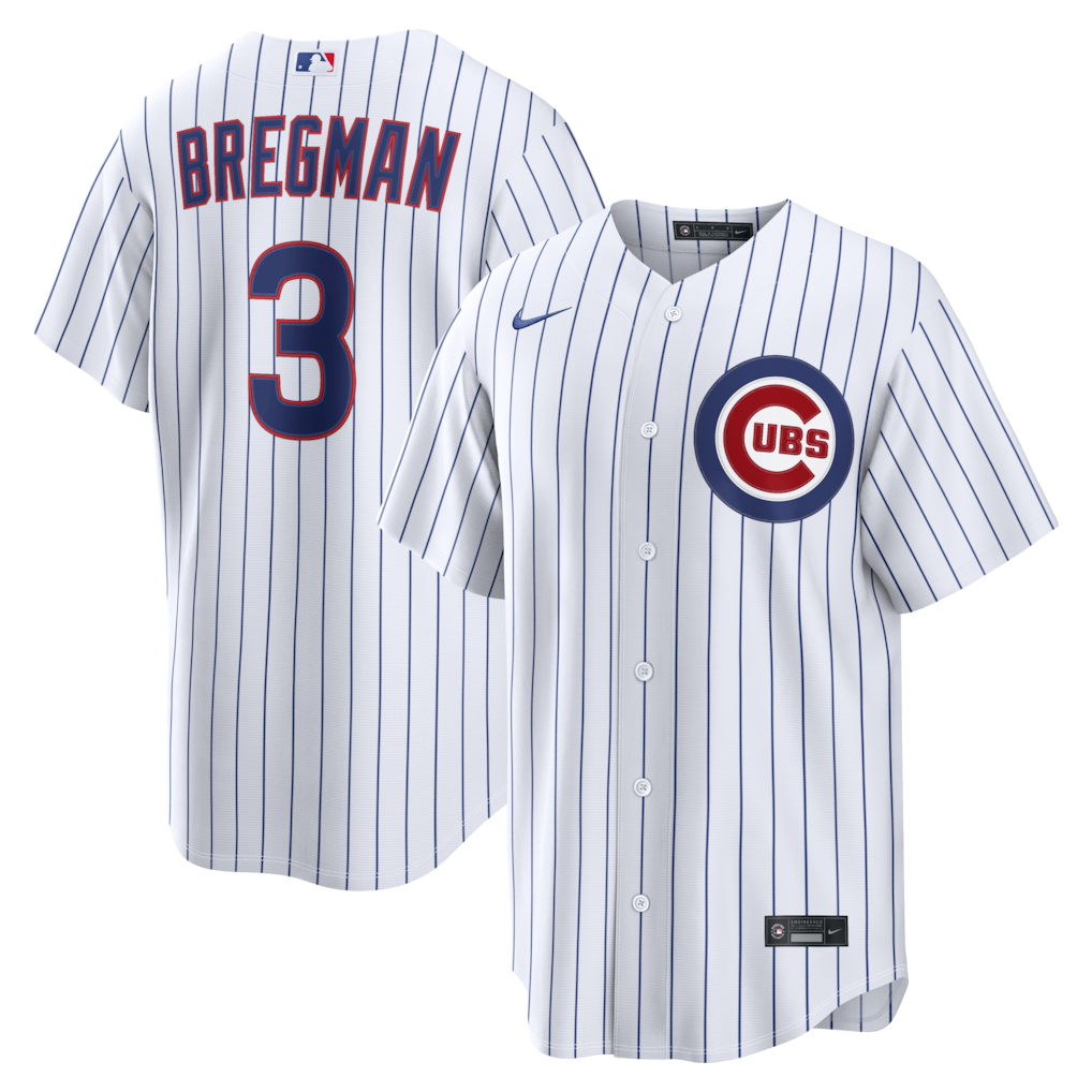 Mens Chicago Cubs Alex Bregman White Home Premium Twill Replica Jersey Official Team Jersey Sports Fan Apparel Official MLB Team Apparel Baseball Fan
