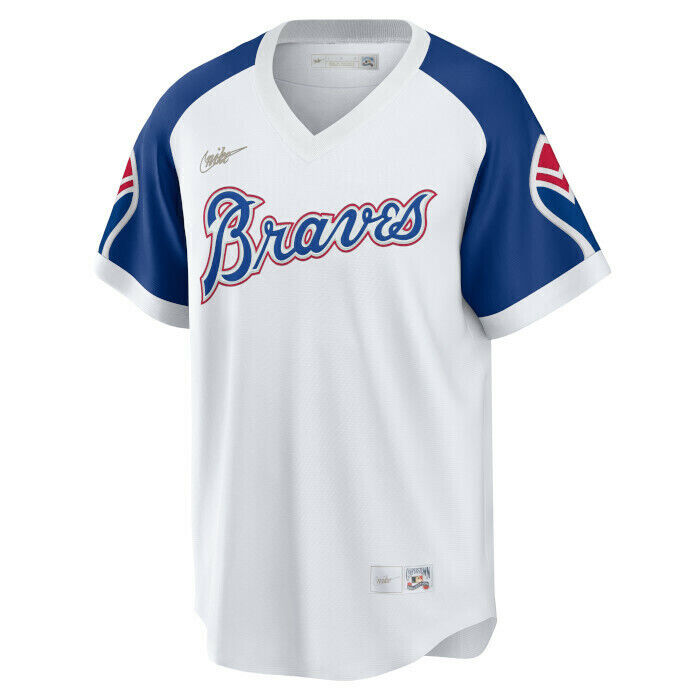 Nike Men s Atlanta Braves Hank Aaron Cooperstown Collection Home Replica Cool Base Jersey Official Team Jersey Sports Fan Apparel Official MLB Team Ap