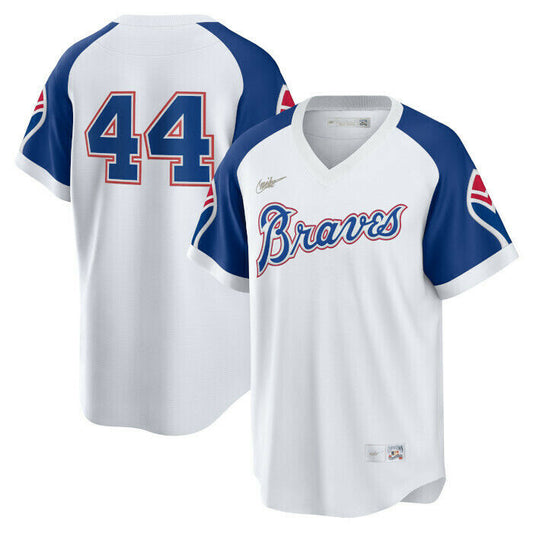 Nike Men s Atlanta Braves Hank Aaron Cooperstown Collection Home Replica Cool Base Jersey Official Team Jersey Sports Fan Apparel Official MLB Team Ap