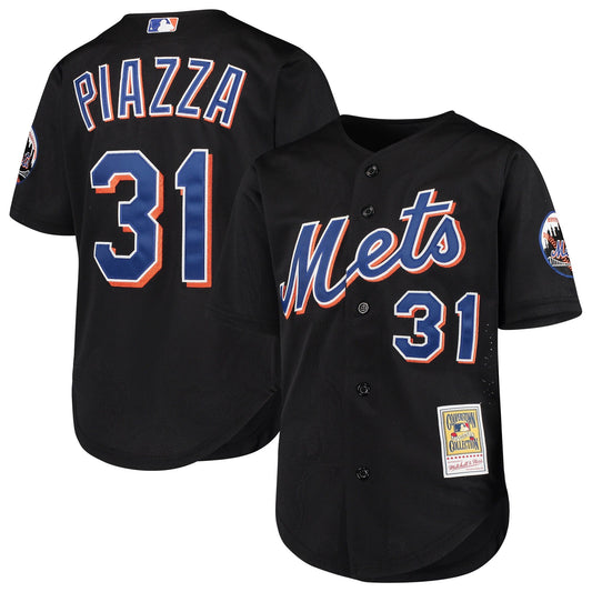Youth New York Mets Mike Piazza Mitchell And Ness Black Cooperstown Collection Batting Practice Jersey Official Team Jersey Sports Fan Apparel Officia