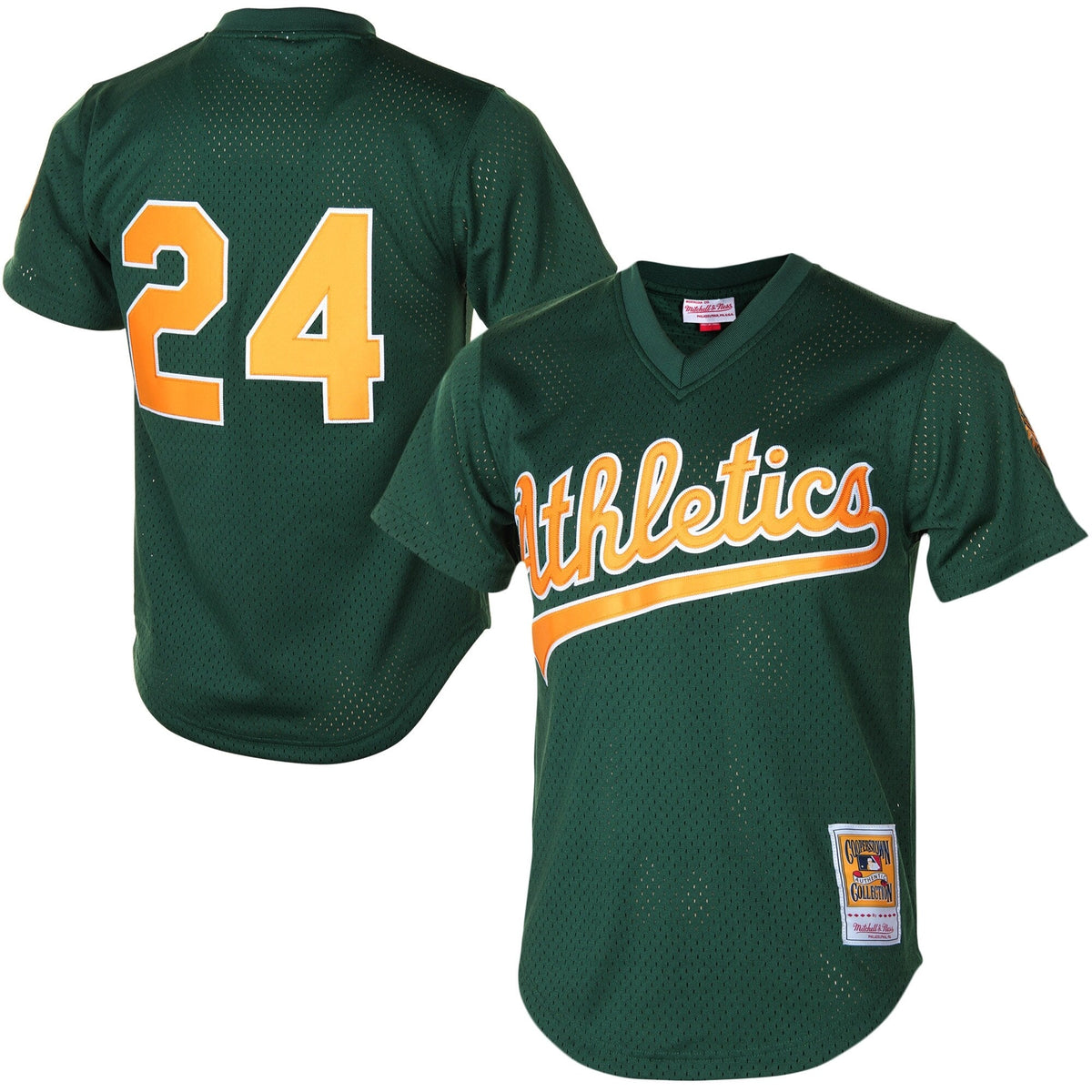 Men s Oakland Athletics Rickey Henderson 1998 Mitchell And Ness Green Cooperstown 1987 Mesh Batting Practice Jersey Official Team Jersey Sports Fan Ap