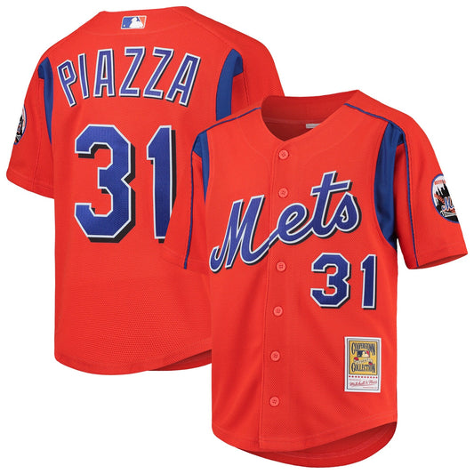 Men s Mike Piazza New York Mets Mitchell And Ness Cooperstown Collection Mesh Batting Practice Jersey - Orange Official Team Jersey Sports Fan Apparel