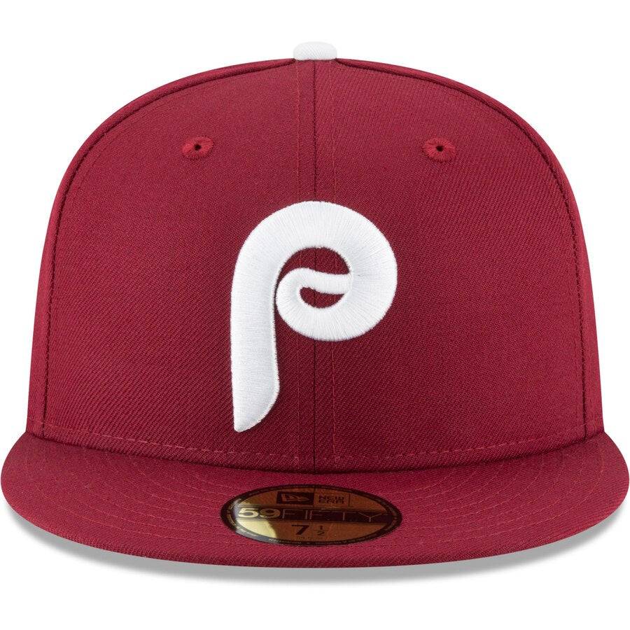 Men s Philadelphia Phillies New Era Maroon Cooperstown Collection Wool 59FIFTY Fitted Hat Official Team Hat Sports Fan Cap Official MLB Team Hat Baseb