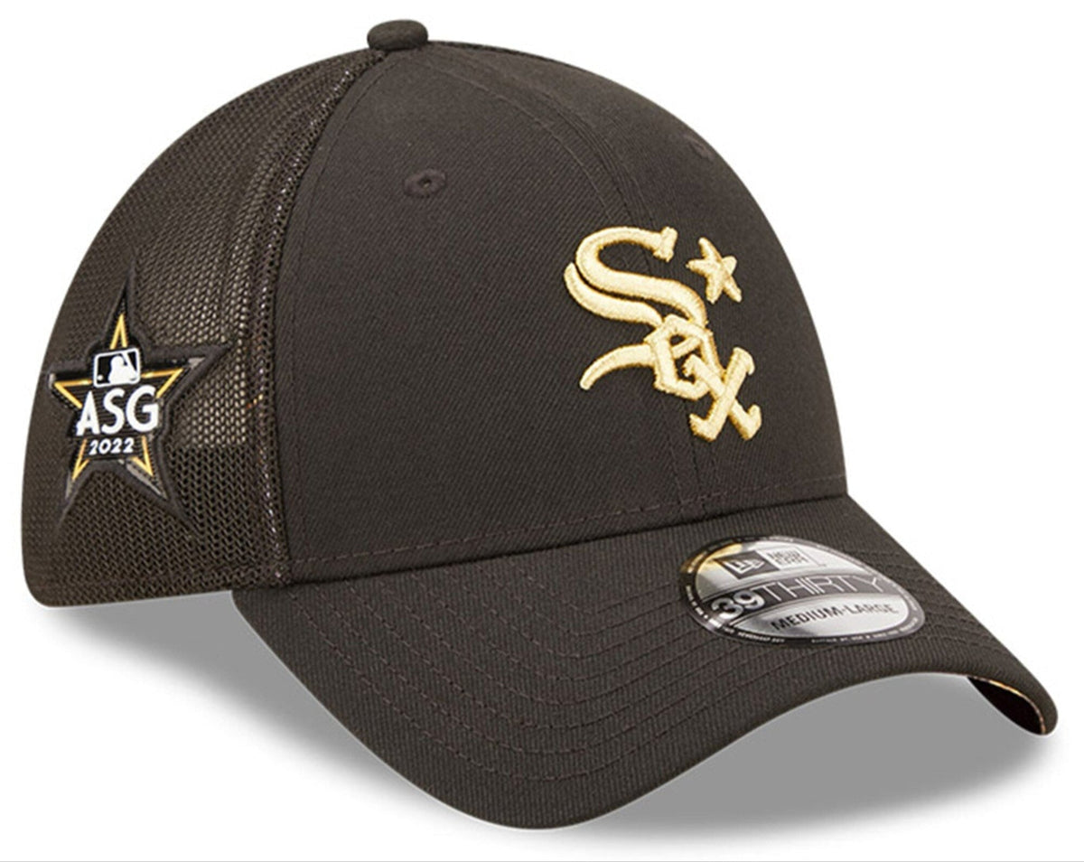 Chicago White Sox New Era 2022 All Star Game Black Gold 39THIRTY Flex Fit Hat Official Team Hat Sports Fan Cap Official MLB Team Hat Baseball Fan Cap