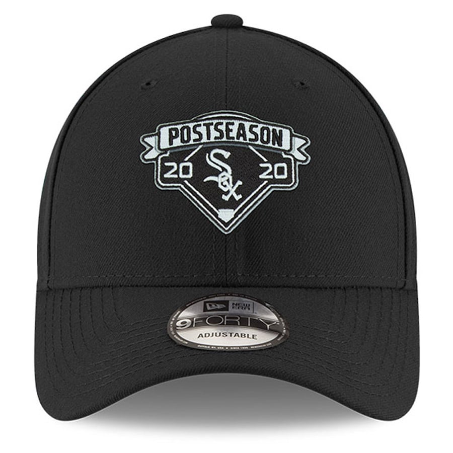 Men s Chicago White Sox New Era Black 2020 Postseason Locker Room 9FORTY Adjustable Hat Official Team Hat Sports Fan Cap Official MLB Team Hat Basebal