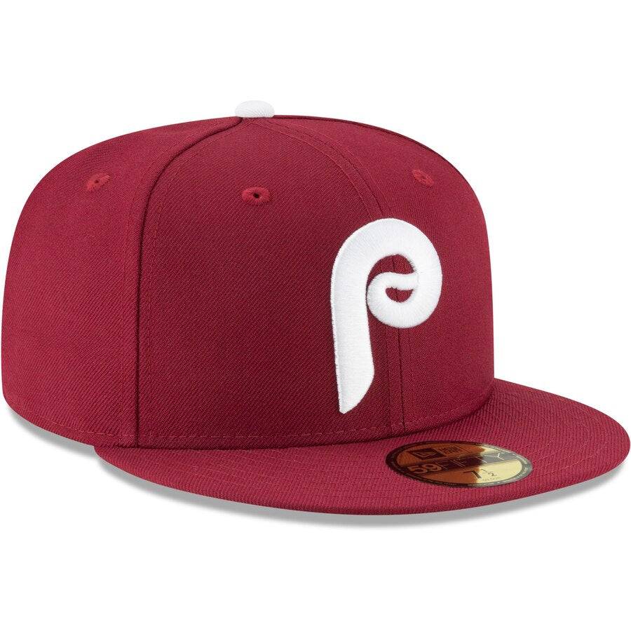 Men s Philadelphia Phillies New Era Maroon Cooperstown Collection Wool 59FIFTY Fitted Hat Official Team Hat Sports Fan Cap Official MLB Team Hat Baseb