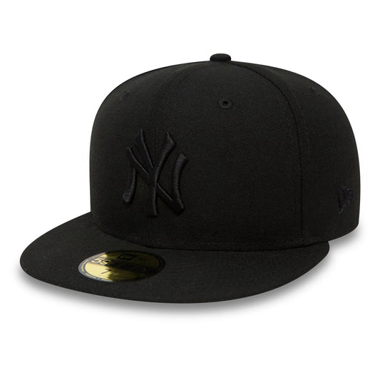 New York Yankees MLB League Essential 59FIFTY Fitted New Era Black Black Official Team Hat Sports Fan Cap Official MLB Team Hat Baseball Fan Cap